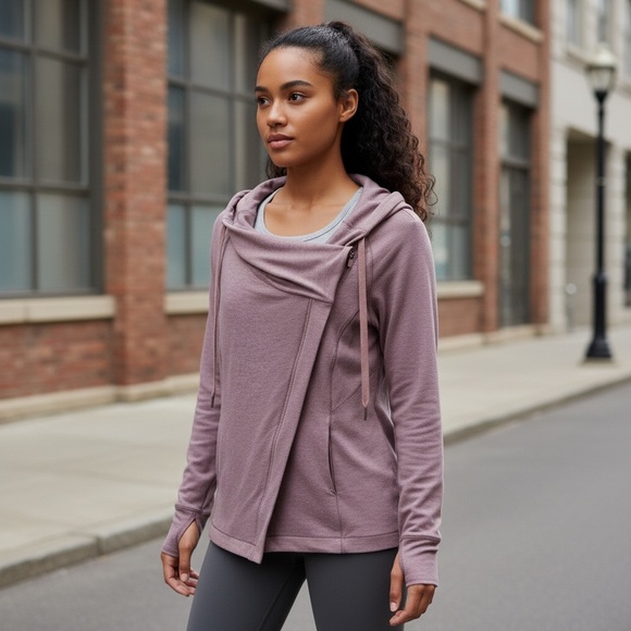 Lululemon Jackets & Blazers - Lululemon Coast Easy Wrap Women’s Size 6‎ Heather Misty Merlot Cowl Neck Modal